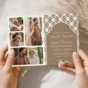 Boho Beige Ivory Ikat Foto Collage Indian Wedding Einladung