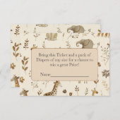 Boho Beige Jungle Animals Diaper Raffle Begleitkarte (Vorne/Hinten)