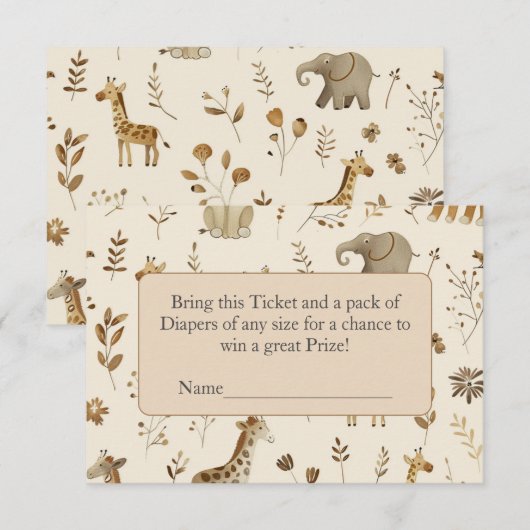 Boho Beige Jungle Animals Diaper Raffle Begleitkarte (Vorne/Hinten)