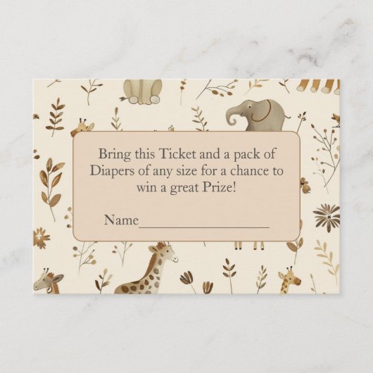 Boho Beige Jungle Animals Diaper Raffle Begleitkarte (Vorderseite)