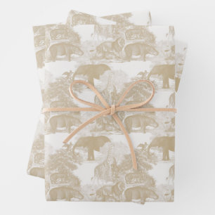 Boho Beige Jungle Animals Safari Chinoiserie Geschenkpapier Set