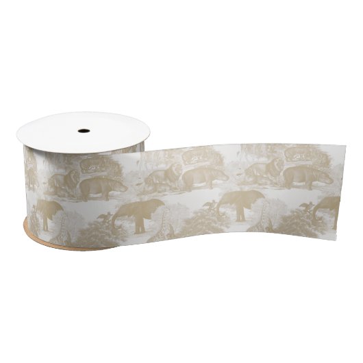 Boho Beige Jungle Animals Safari Chinoiserie Satinband (Spule)