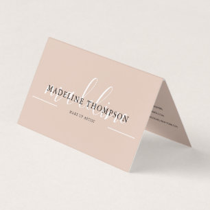Boho Beige Kalligrafie-Script QR-Code gefaltet Visitenkarten