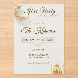 Boho Beige Minimalist Moschee Ramadan Iftar-Party  Acryleinladungen
