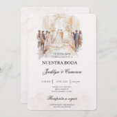 Boho beige mit Braut Spanische Hochzeit Einladung (Vorne/Hinten)