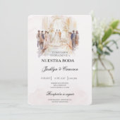 Boho beige mit Braut Spanische Hochzeit Einladung (Stehend Vorderseite)