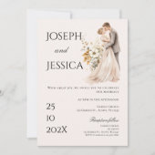 Boho beige mit Braut und Bräutigam Hochzeit Einlad Einladung (Vorderseite)