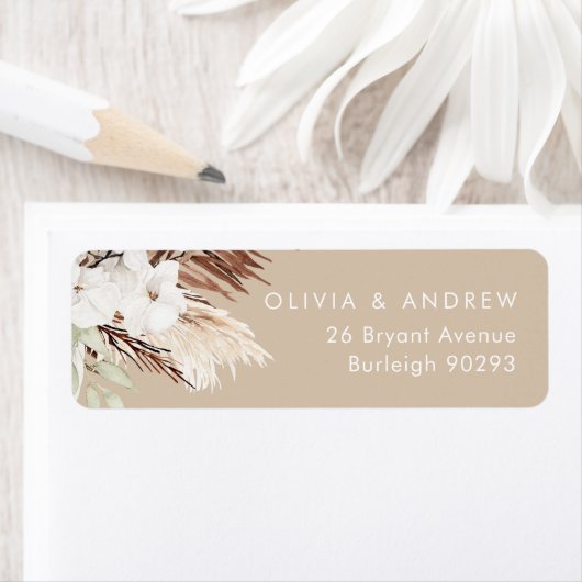 Boho Beige Moderne Blumenhochzeit-Rücksendeadresse (Insitu)