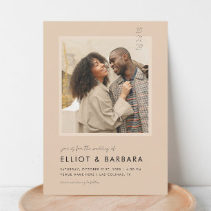 Boho Beige Modernes Script 2 Foto QR Code Wedding Einladung