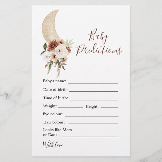 Boho Beige Moon Baby Shower Predication (Vorderseite)