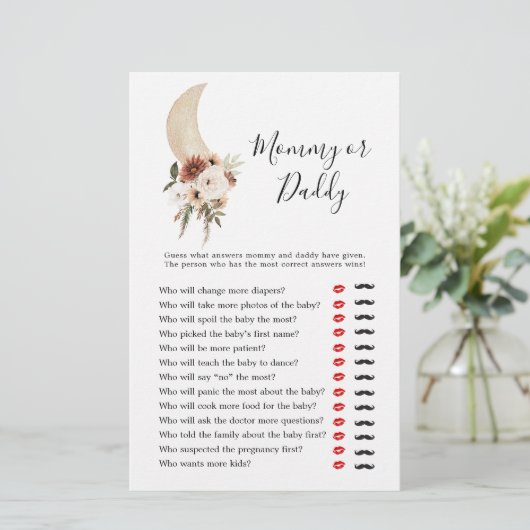 Boho Beige Moon Babydusche Mommy oder Daddy (Stehend Vorderseite)