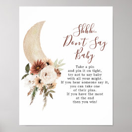 Boho Beige Moon Babydusche Say Baby nicht Poster