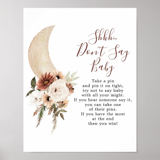 Boho Beige Moon Babydusche Say Baby nicht Poster (Vorne)