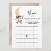 Boho Beige Moon Floral Baby Dusche Bingo Spiel Einladung (Vorne/Hinten)