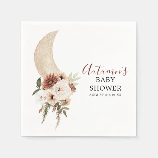 Boho Beige Moon Floral Baby Shooting Paper Napkin Serviette (Vorderseite)