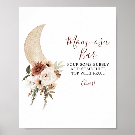 Boho Beige Moon Floral Baby Shower Mama-osa Bar Poster (Vorne)