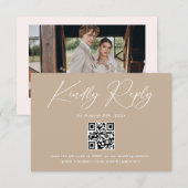 Boho Beige Neutral Wedding RSVP Qr Code Begleitkarte (Vorne/Hinten)