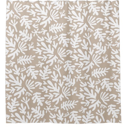Boho Beige neutrales botanisches Muster Duschvorhang (Vorderseite)