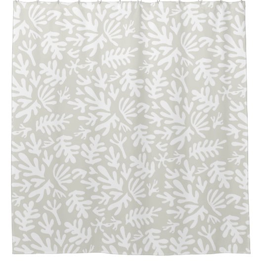 Boho Beige neutrales botanisches Muster Duschvorhang (Vorderseite)