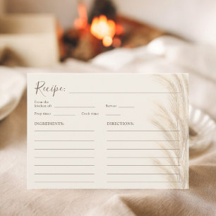 Boho beige Pampas Gras Aquarell Bridal Rezept Einladung