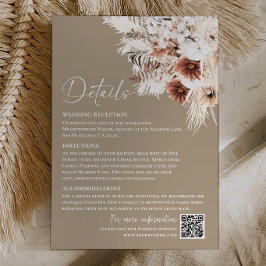 Boho Beige Pampas Gras Hochzeitseinschlusskarte Mitteilungskarte