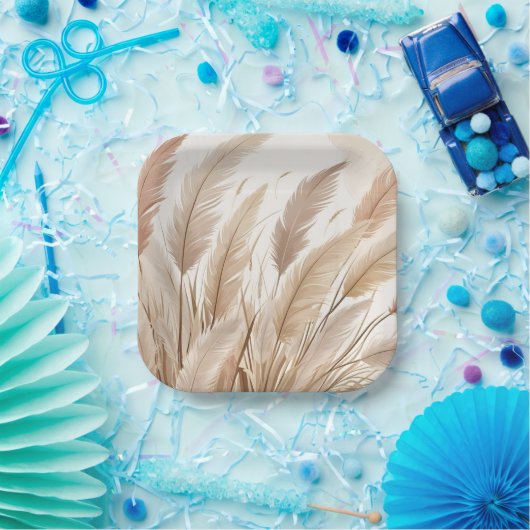 Boho Beige Pampas Grass Wedding Pappteller (Party)