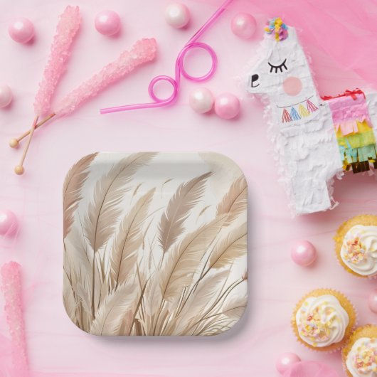 Boho Beige Pampas Grass Wedding Pappteller (Party)