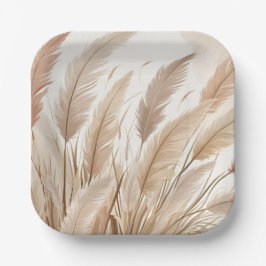 Boho Beige Pampas Grass Wedding Pappteller