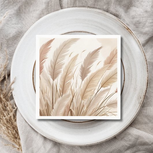 Boho Beige Pampas Grass Wedding Serviette