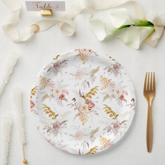 Boho Beige, Pampasgras Terrakotta Wasserfarbe We Pappteller (Hochzeit)