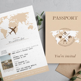 Boho Beige Passport Hochzeit in Urlaubsort Einladu Einladung