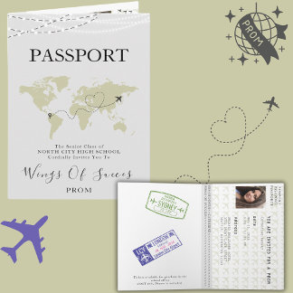 Boho Beige Passport Travel Prom Ball Weltkarte Einladung
