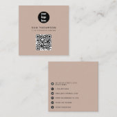 Boho Beige QR Code Business-Logo Modern Telefonnummerkarte (Vorne/Hinten)