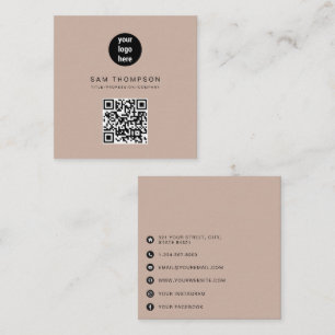 Boho Beige QR Code Business-Logo Modern Telefonnummerkarte