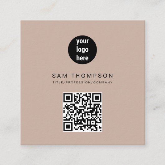 Boho Beige QR Code Business-Logo Modern Telefonnummerkarte (Vorderseite)