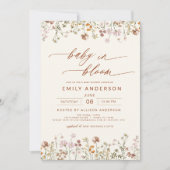 Boho Beige QR Code Wildblume Babydusche Einladung (Vorderseite)