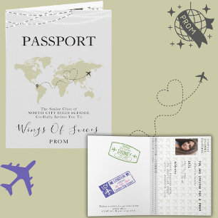 Boho Beige Reisepass Abschlussball Weltkarte Einladung