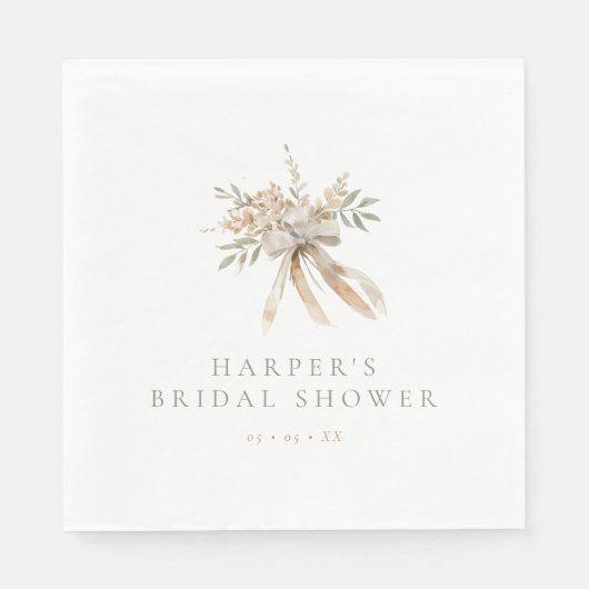 Boho Beige & Sage Blume & Bow Brautparty Serviette (Vorderseite)