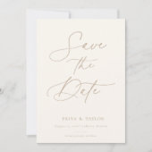 Boho Beige Script Save the Date Fotokarte (Vorderseite)