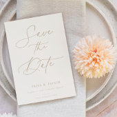 Boho Beige Script Save the Date Fotokarte