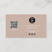 Boho Beige Signature Script QR Code Social Media Visitenkarte (Rückseite)