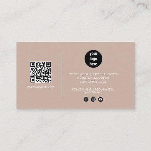 Boho Beige Signature Script QR Code Social Media Visitenkarte (Rückseite)