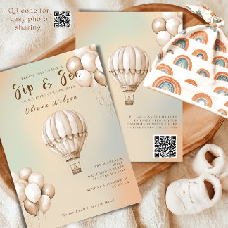 Boho Beige Sip and See Einladung mit QR-Code