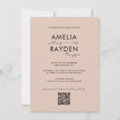 Boho Beige Typografie Script Foto QR Code Wedding Einladung (Vorderseite)