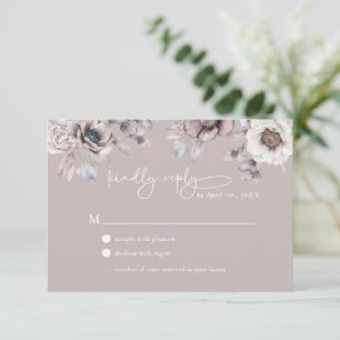 Boho-Beige- und Dusty-Mauve-RSVP-Hochzeitskarte Einladung