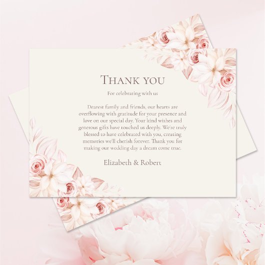Boho Beige und Pink Roses Wedding Dankeskarte