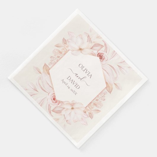 Boho Beige und Pink Roses Wedkins Serviette (Ecke)