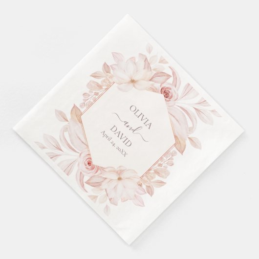 Boho Beige und Pink Roses Wedkins Serviette (Ecke)