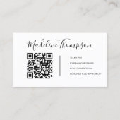 Boho Beige und White Script Calligraphy QR-Code Visitenkarte (Rückseite)