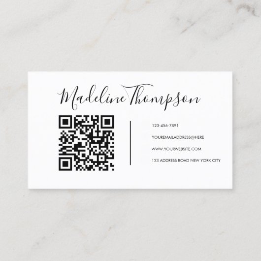 Boho Beige und White Script Calligraphy QR-Code Visitenkarte (Rückseite)